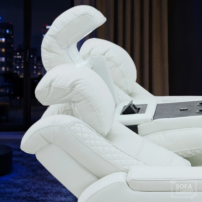 3 Seater Cinema Sofa in White Genuine Leather | Hi-Tech Cinema Sofa with Power Recline + Power Headrests + Vibration + Sockets + Base Storage | Napoli | The Sofa Shop