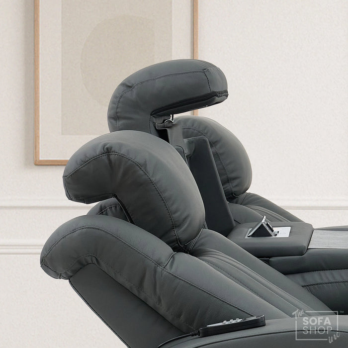Real Leather 3+2+1 Piece Electric Home Cinema Theatre Sofa Set | Couch Suite Package in Grey + Massage + Heating + Power Recliners + Wireless Charging | Capri