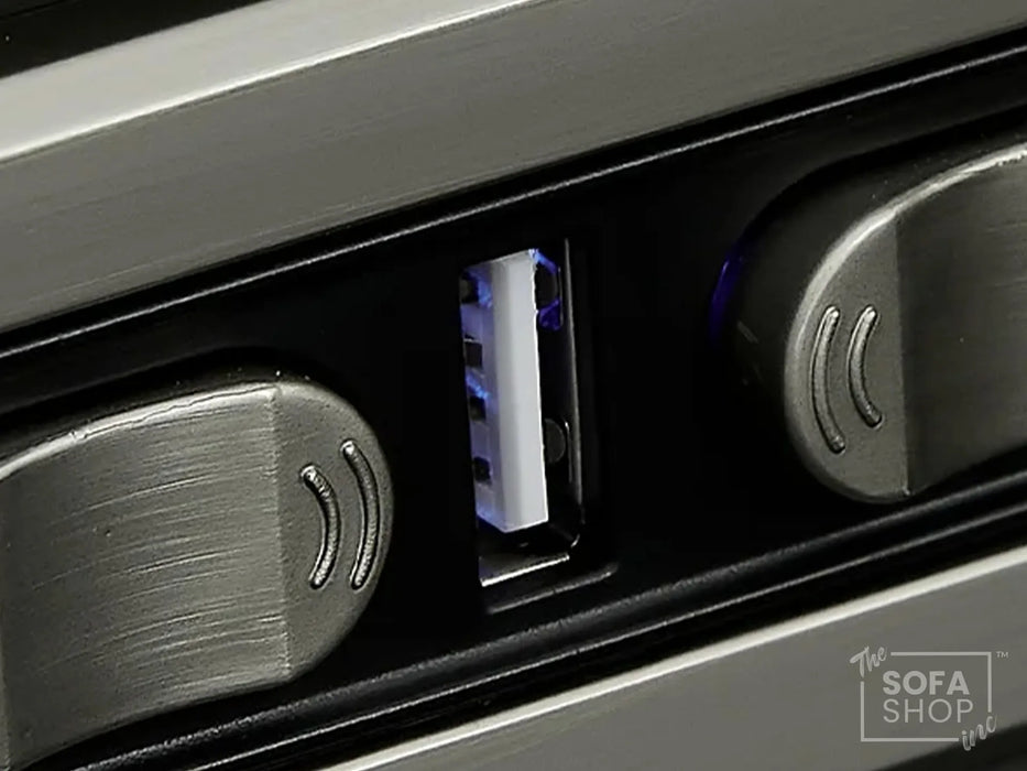 2 Seater Real Leather Electric Recliner Sofa | Cinema Sofa | Hi-Tech Sofa in Grey with Massage, Middle Console, Adjustable Headrests & USB | Turin