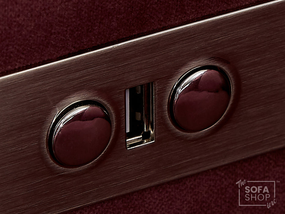 2+1 Sofa Set. Electric Recliner Cinema Suite in Velvet Purple Fabric | 2 Piece Sofa Set with Massage, USB Ports, Cooling Cup Holders, Storage Box & LED Lights | Rimini | The Sofa Shop