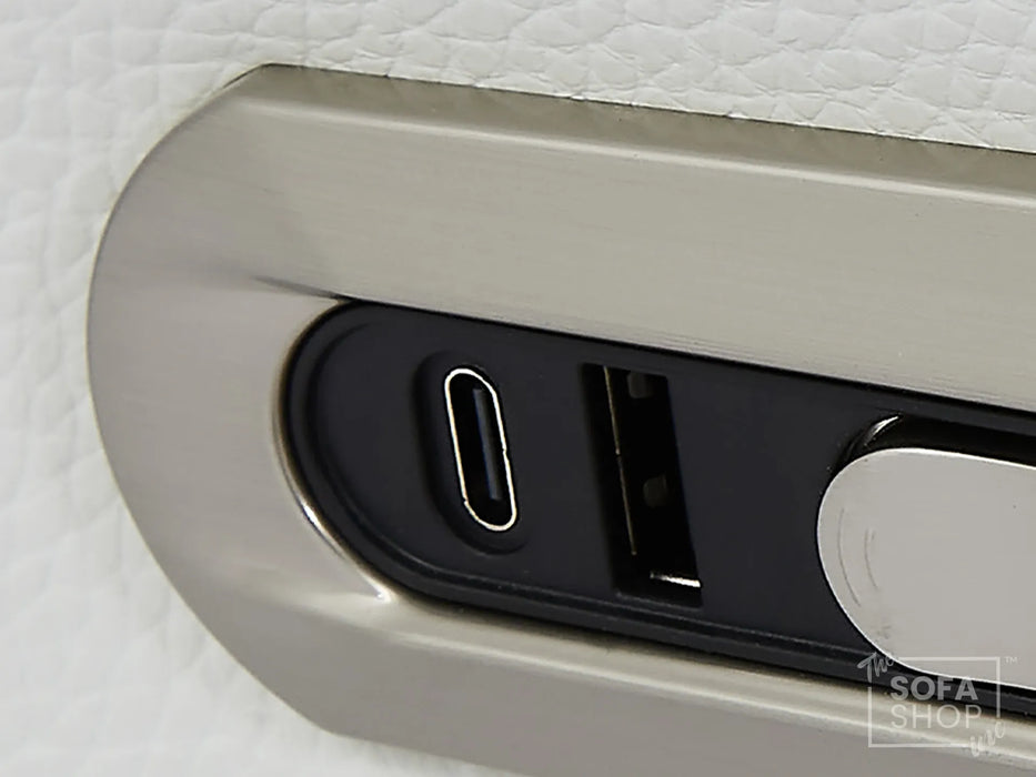 2 Seat Real Leather Electric Recliner Home Cinema Theatre Sofa | Couch In White + Cooling Cup Holders + Power Headrest + Bluetooth Speaker + Storage - Napoli Series One