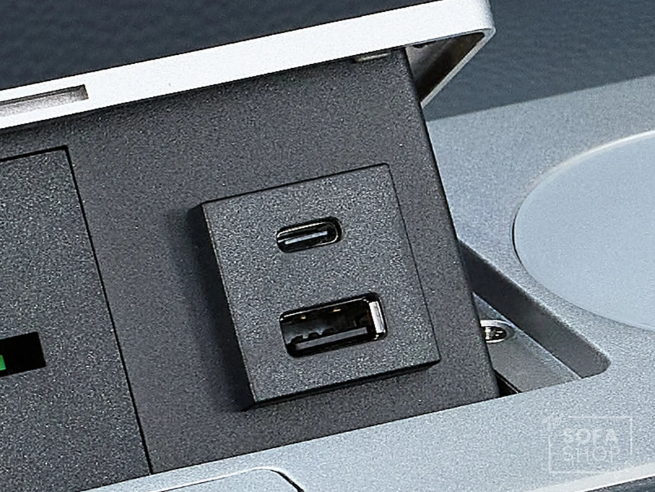 3 Seater Real Leather Recliner Sofa In Blue | Cinema Sofa with Massage, Heating, USB Ports, Drop-Down Table, LED Lights & Massage | Capri | The Sofa Shop