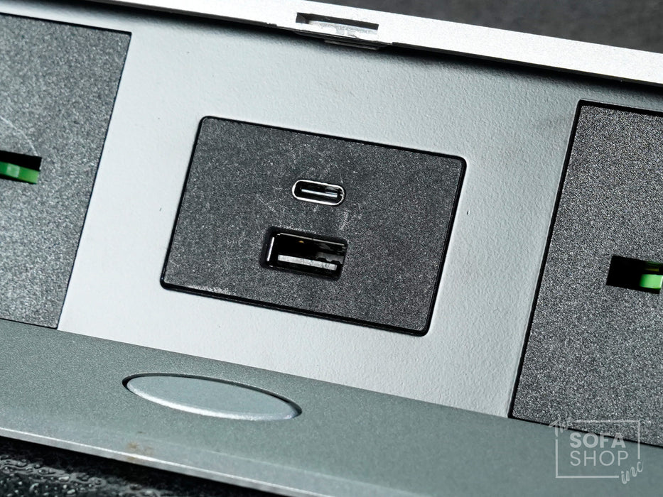 3 Seater Hi-Tech Sofa | Electric Recliner Home Cinema Seat in Grey Fabric with Cupholders + Table + Power Headrest + USBc + Reading Lamp | Vinson