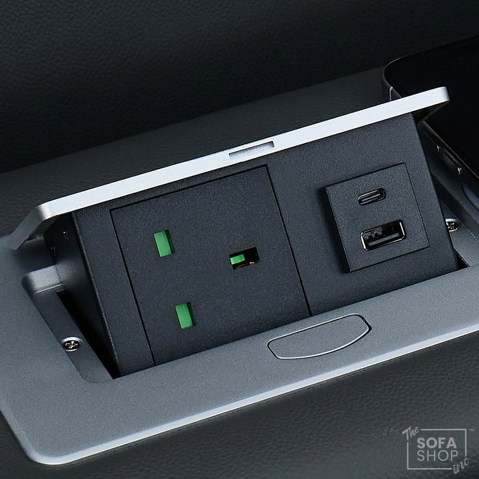 3 Seater Real Leather Electric Recliner Cinema Sofa in Grey | Hi-Tech Sofa with Power Lumbar, Bluetooth, Fold-Down Table & Storage | Milano | The Sofa Shop