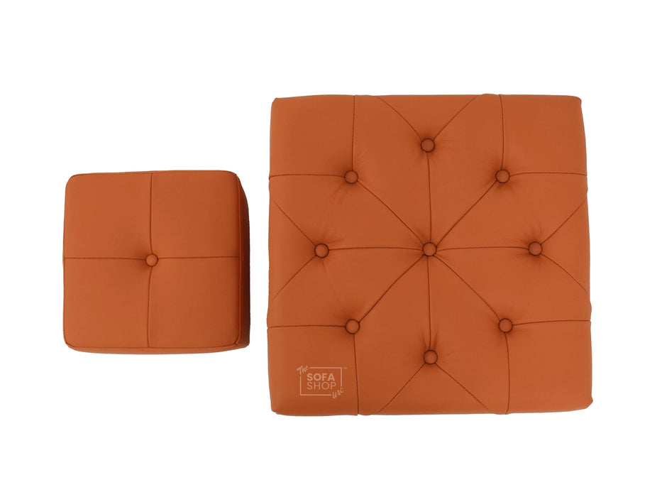Orange Real Leather Footstool | Storage Ottoman for Sofa - Square