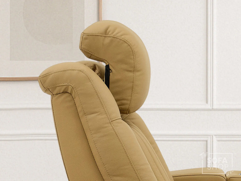 Real Leather Electric Recliner Cinema Chair in Tan | Hi-Tech Power Chair with USB Charging, Cup Holders, Storage, LED Lights & Massage | Capri | The Sofa Shop