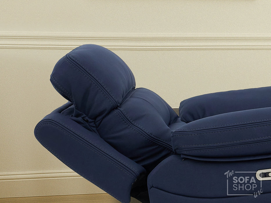 3+1 Electric Recliner Sofa Suite in Blue Resillience Fabric | Hi-Tech Cinema Set with Massage, Drop-Down Table, Power Headrest, Power Recliner, Storage Drawer, USB & Wireless Charging | Sicily