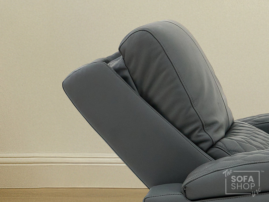 Real Leather 3+1 Home Theatre Sofa Suite In Grey | 2 Piece Reclining Cinema Sofa Package With Massage, Low Heated Lumbar, Power Lumbar, LED & Cooling Cup Holders | Assisi