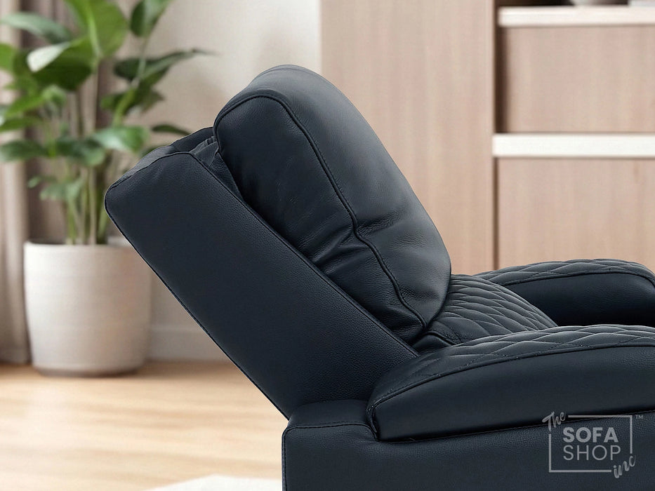 1 Seat Real Leather Electric Recliner Chair in Black With Massage + Heating + Cup Holders + Storage Compartments | Assisi