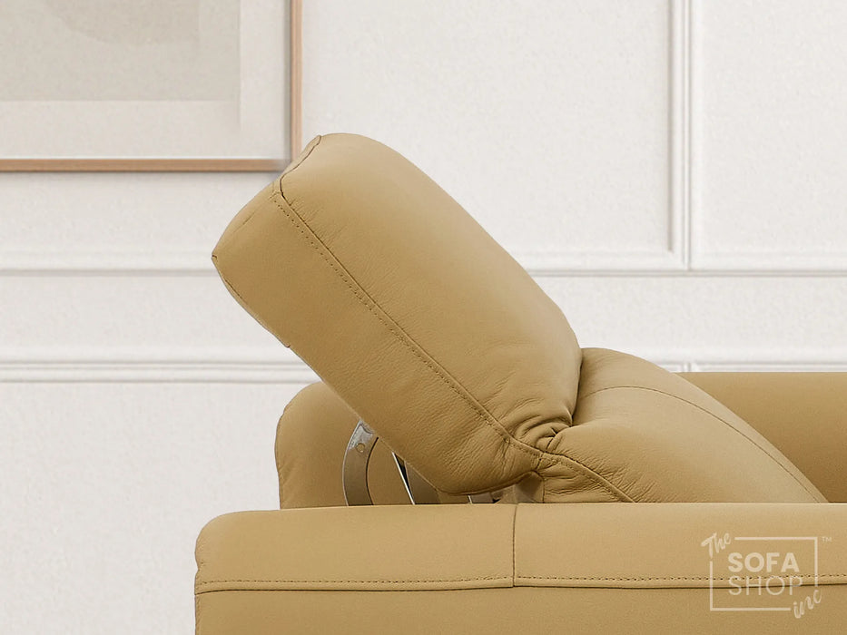 Real Leather Electric Recliner Chair In Tan | Hi-Tech Chair with Massage, Power Headrest + USB Charging Ports | Turin