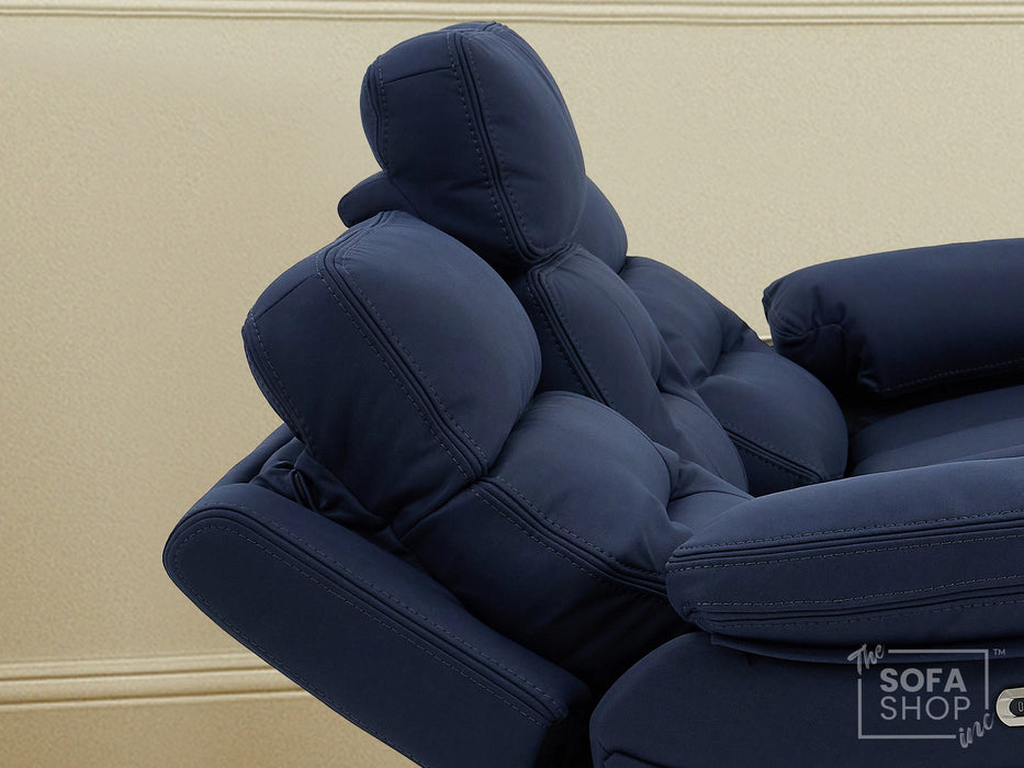 3+2 Electric Recliner Sofa Set in Blue Resillience Fabric | Hi-Tech Cinema Package with Massage, Drop-Down Table, Power Headrest, Power Recliner, Storage Drawer, USB & Wireless Charging | Sicily