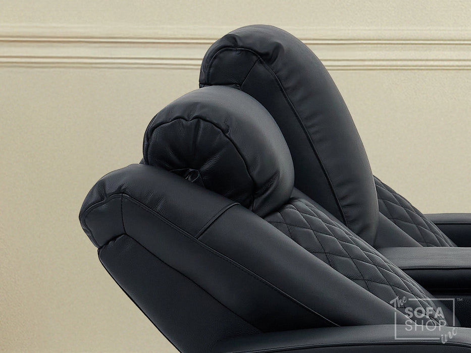 Black Real Leather 2 Seater Electric Recliner Cinema Sofa | Power Lumbar, Speakers, Console, Wireless Charging & Cooling Cup Holders | Milano | The Sofa Shop