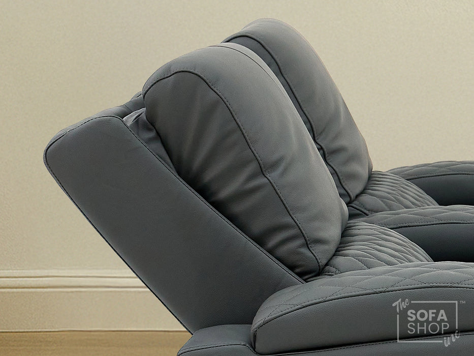 2 Seat Real Leather Electric Recliner Home Cinema Theatre Sofa In Grey With Multi-Position Reclining + LED Cup Holders & Lumbar Support | Assisi