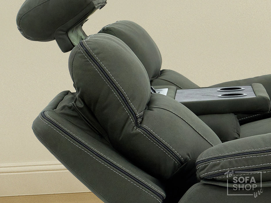 3 Seat Electric Recliner Home Cinema Theatre Sofa | Fabric Couch In Green with Massage + Cupholders + Table + Power + USB + Speakers | Vinsonova | The Sofa Shop