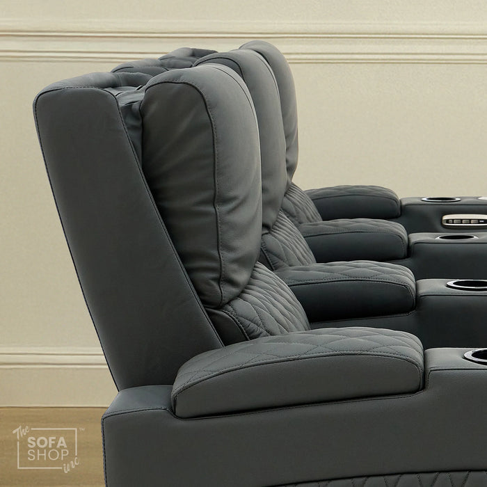 3 Seat Real Leather Electric Recliner Home Cinema Theatre Sofa In Grey with Chilled Cupholder + USB C to Stay Charged + Fully Reclining Seats & Lumbar Support | Assisi