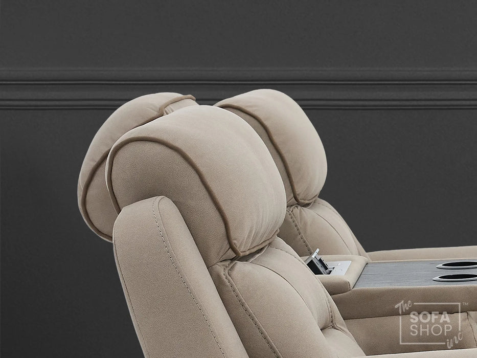 3 Seater Electric Recliner Cinema Sofa in Beige Fabric | Power Recliners with USB+C, Massage, Bluetooth Speaker, Fold-Down Table & Storage | Florence Series One