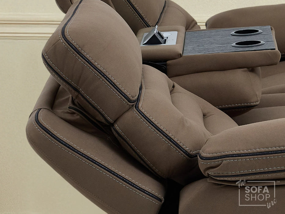 3+2+1 Piece Electric Home Cinema Sofa Set | Fabric Couch Suite Package In Brown | Hi-Tech Sofa Set with Cupholders + Console + Power + Massage + Speakers | Tuscany