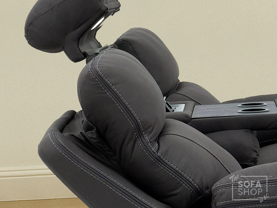 3 Seat Electric Recliner Home Cinema Theatre Sofa | Fabric Couch In Grey with Massage + Cupholders + Table + USB + Speakers | Vinsonova | The Sofa Shop