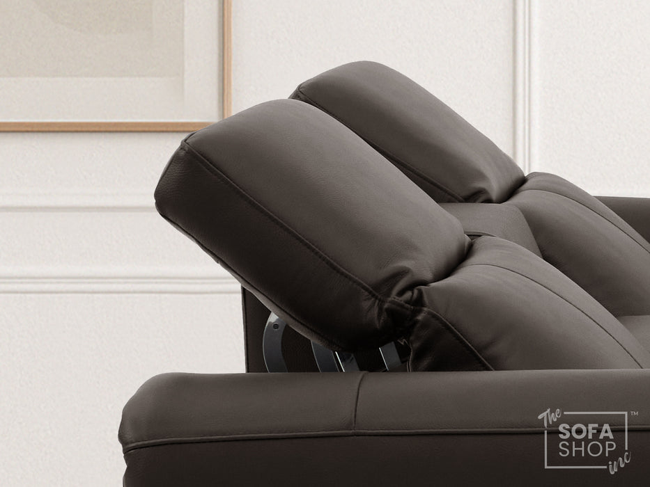 2 Seater Real Leather Electric Recliner Sofa | Cinema Sofa | Hi-Tech Sofa in Brown with Middle Console, Adjustable Headrests & USB | Turin Series One