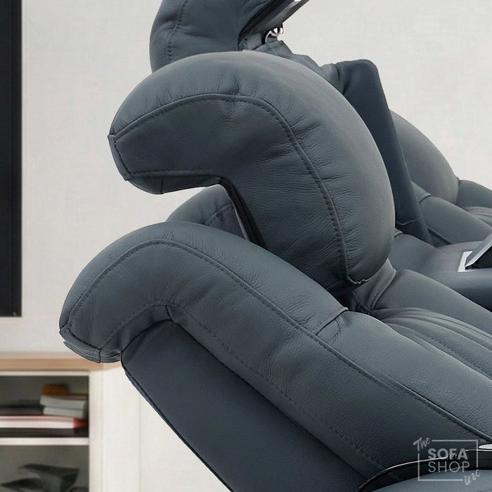 3 Seater Real Leather Recliner Sofa In Blue | Cinema Sofa with Massage, Heating, USB Ports, Drop-Down Table, LED Lights & Massage | Capri | The Sofa Shop