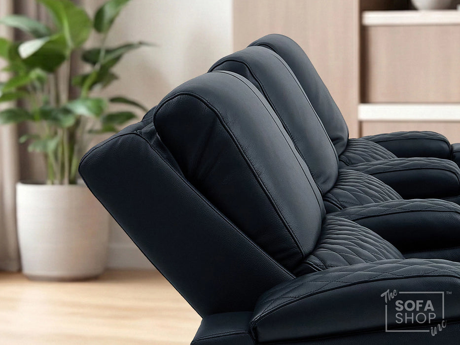 3 Seater Cinema Sofa in Black Real Leather | Luxury Theatre & Home Cinema Seating | Electric Recliner With USB Charging + Cupholders & Power Headrests | LED Lighting & Hidden Storage | Assisi