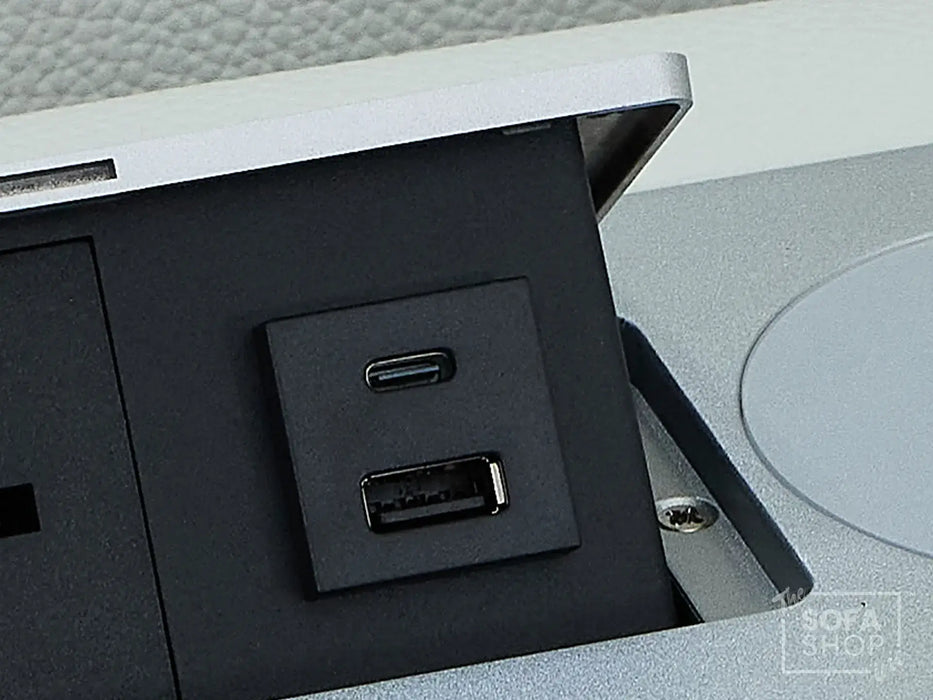 3 Seater Real Leather Electric Recliner Sofa with Fold-Down Table, Bluetooth Speakers, USB, Storage & Cupholders | White Genuine Leather | Napoli Series One