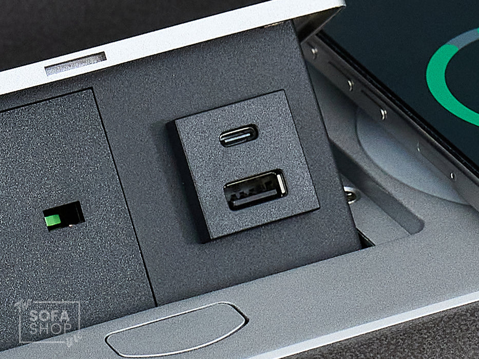 3 Seat Electric Recliner Home Cinema Theatre Sofa | Fabric Couch In Grey with Cupholders + Table + USB + Speakers | Vinsonova Series One