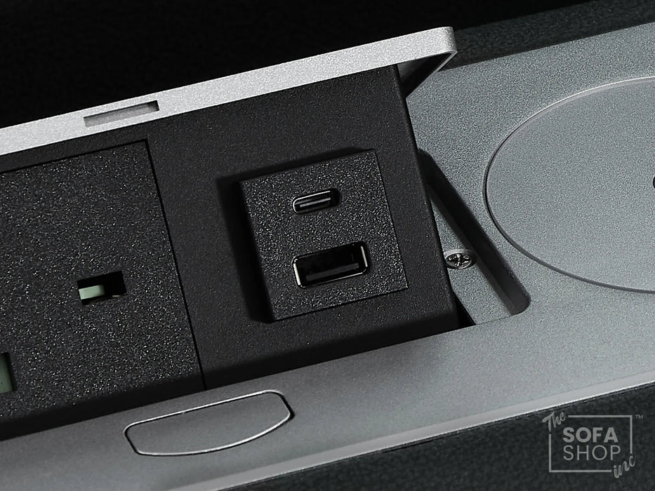 3+2 Electric Recliner Sofa Set in Grey Real Leather | Hi-Tech Cinema Package with Massage, Drop-Down Table, Power Headrest, Power Recliner, Storage Drawer, USB & Wireless Charging | Grey Real Leather | Sicily