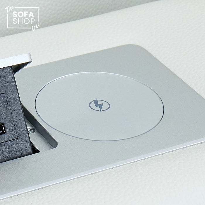 3 Seater Real Leather Electric Recliner Cinema Sofa in White | Massage, Heat, Bluetooth, Fold-Down Table & Cooling Cup Holders | Napoli | The Sofa Shop