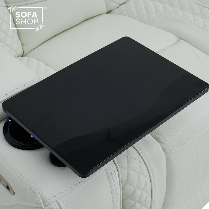 3 Seater Real Leather Electric Recliner Cinema Sofa in White | Massage, Heat, Bluetooth, Fold-Down Table & Cooling Cup Holders | Napoli | The Sofa Shop