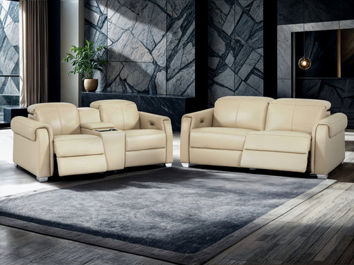 3 2 Electric Recliner Sofa Set with Power Headrest, USB Charging Ports | Beige Real Leather Sofa | Turin | The Sofa Shop