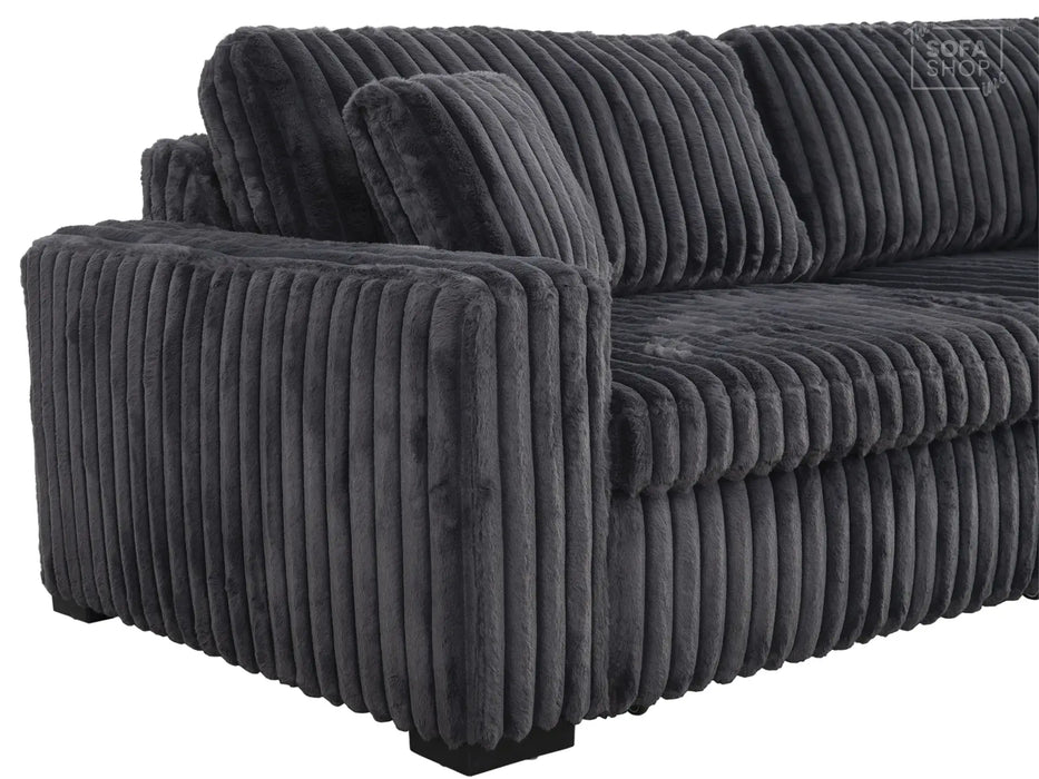 Extendable Electric Sofa - Bed in Grey Corduroy Fabric | 3 Seater Smart Cinema Couch with Power Sliding Motion | USBc Charging Ports | Palma