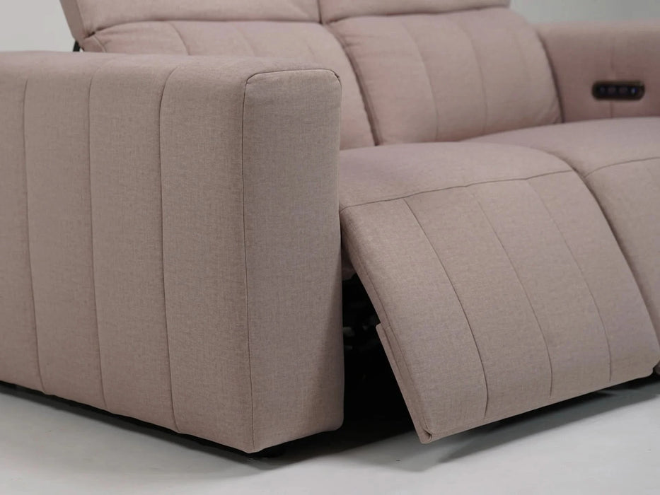 2+1 Electric Recliner Fabric Sofa Set | Pink Sofa with Adjustable Headrest & USB | Sample Sofa