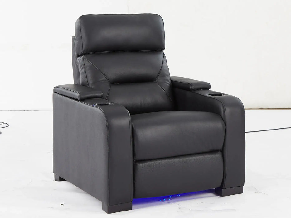 1 Seat Electric Recliner Chair Home Cinema Sofa | Real Leather Chair in Black with Power Recliner & Adjustable Headrest - Trapani - 27