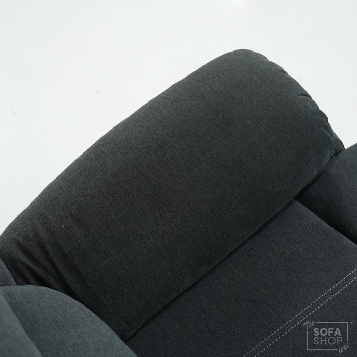 2 Seater Manual Recliner Sofa in Dark Grey Fabric | Worn Armrests | Sortino | Second Hand Sofas SH01