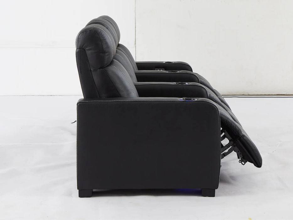 3 Seater Reclining Home Theatre Sofa | Black Real Leather Electric Seats With Arm Storage, LED, USB & Cup Holders | Catania | The Sofa Shop - 30