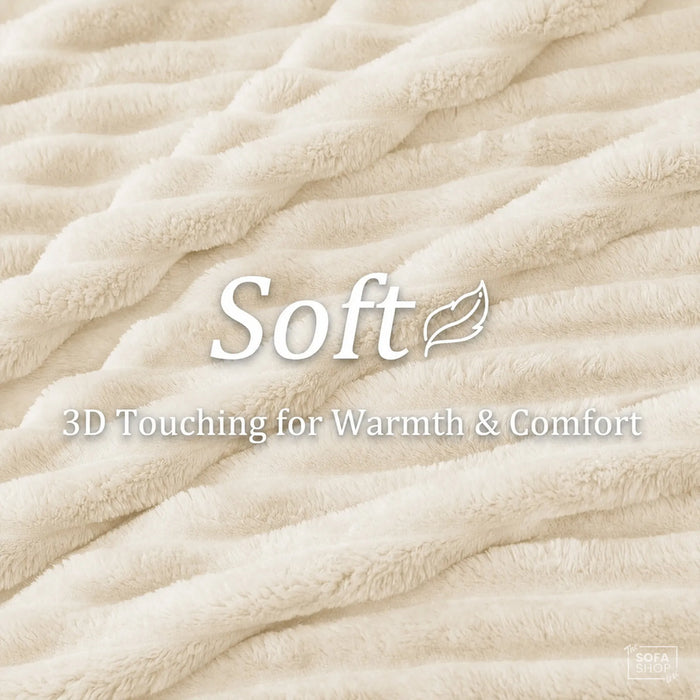 Classic Beige Flannel Plush Blanket 150 x 200cm | Fluffy Warm Cosy Throw with Ultra-Soft Fleece + Machine Washable Care | Boston | Bed Sofa Couch Blanket | The Sofa Shop