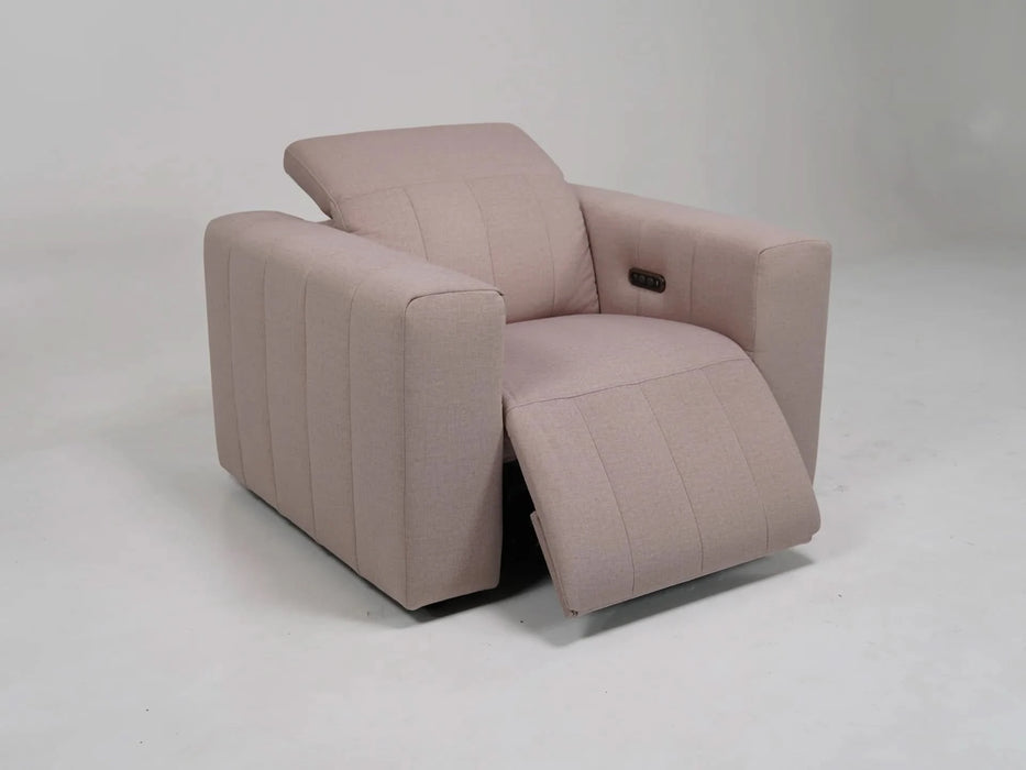 2+1 Electric Recliner Fabric Sofa Set | Pink Sofa with Adjustable Headrest & USB | Sample Sofa