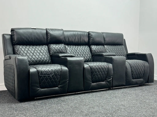 Venice Series One - 3 Seater Electric Recliner Sofa in Black Leather Aire - Scuff Near Cup Holder, General Wear & Mismatched Material - Second Hand Sofas 108