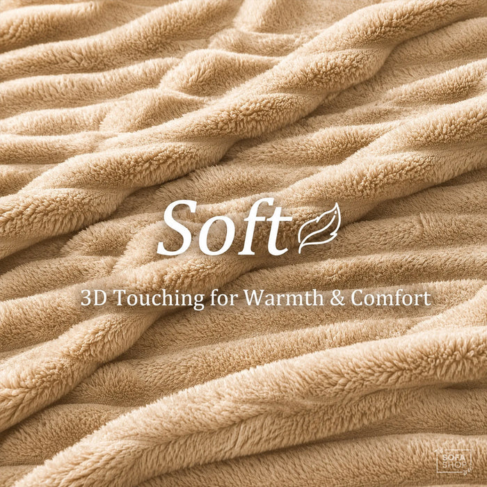 Chic Khaki Flannel Plush Blanket 150 x 200cm | Fluffy Warm Cosy Throw with Ultra-Soft Fleece + Machine Washable Care | Boston | Bed Sofa Couch Blanket | The Sofa Shop