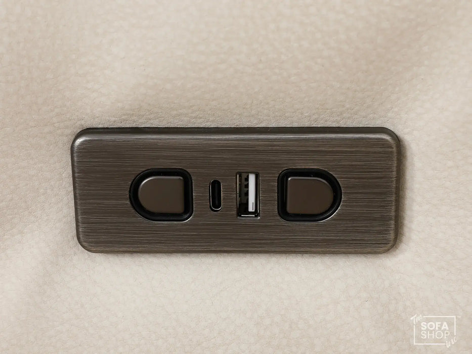 Extendable Electric Sofa - Bed in Cream Resillience Fabric | 3 Seater Smart Power Sliding Couch for Home Theatre Seating | USBc Ports | Murcia