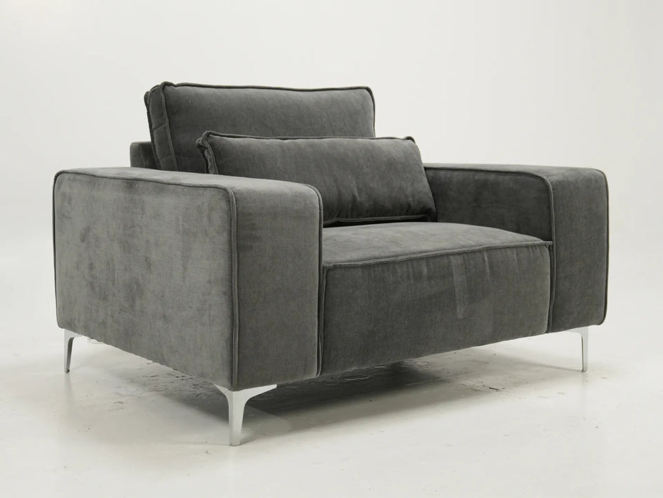 Oversized Loveseat / Armchair with Cushions in Soft Grey Chenille Fabric | Ripped on Back & Mark from Seller Tape on Front | Vicenza | Second Hand Sofas 180