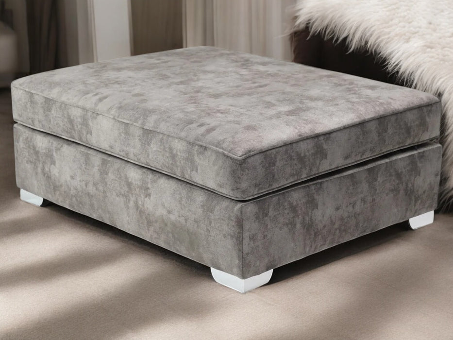 Large Grey Plush Velvet Footstool - 40