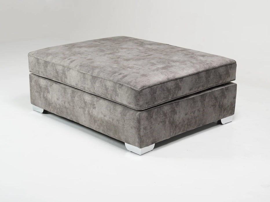 Large Grey Plush Velvet Footstool - 40