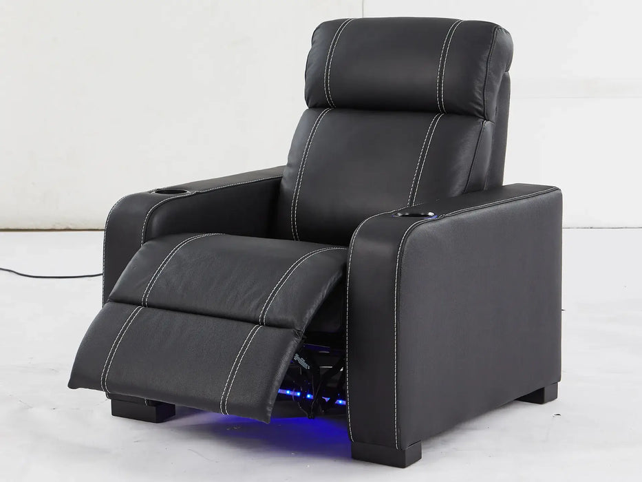 Cinema Recliner Chair | Home Theatre Seat in Black Genuine Leather With Cup Holders, LED and Power Recline | Catania | The Sofa Shop - 35