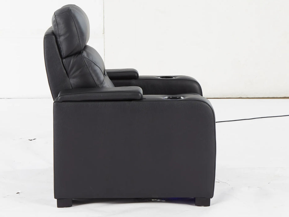 1 Seat Electric Recliner Chair Home Cinema Sofa | Real Leather Chair in Black with Power Headrest + LED Cup Holders + Storage - Trapani - 25