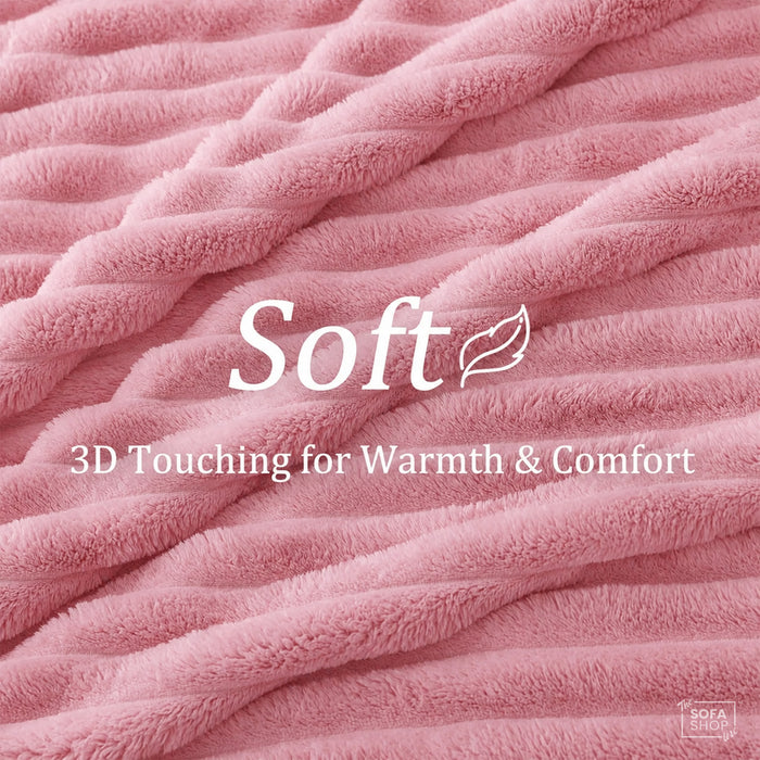 Ultra Chunky Striped Fur Throw Blanket - Hot Pink | 150 x 200cm | Fluffy Warm Cosy Throw with Ultra-Soft Fleece + Machine Washable Care – Boston | Bed, Sofa, Couch Blanket | The Sofa Shop
