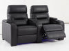 2 Seat Electric Recliner Home Cinema Theatre Sofa | Real Leather Couch In Black + LED Lights + LED Cupholders + Storage - Trapani - 26