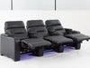 3 Seat Electric Recliner Home Cinema Theatre Sofa | Real Leather Couch in Black with Power Reclining, Power Headrests, LED Cup Holders & Storage Arms - 24