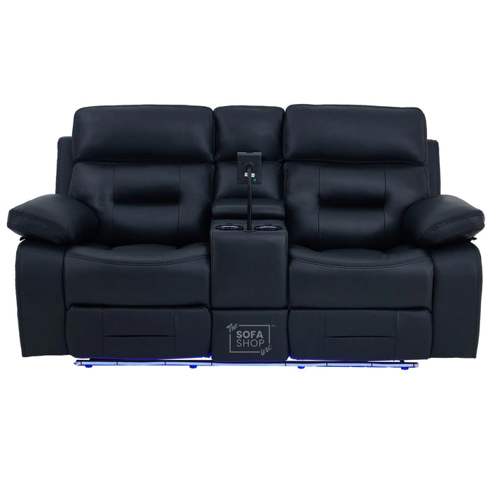 3+2 Electric Recliner Sofa Set in Black Real Leather | Hi-Tech Cinema Sofa Set with Bluetooth Speakers & Multi-Link, Power Grommets, Power Headrest, Power Recliner, USB & Wireless Charging | Sicily | The Sofa Shop